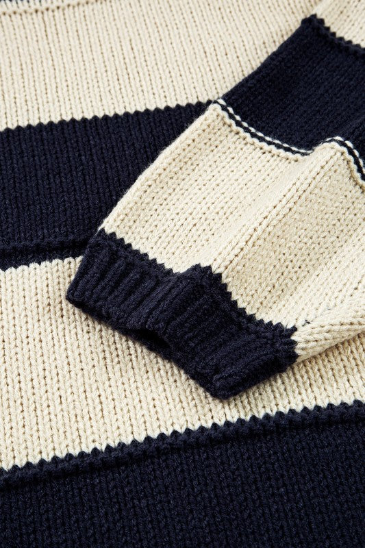 Plus Size Stripe Colorblock Drop Shoulder Sweater