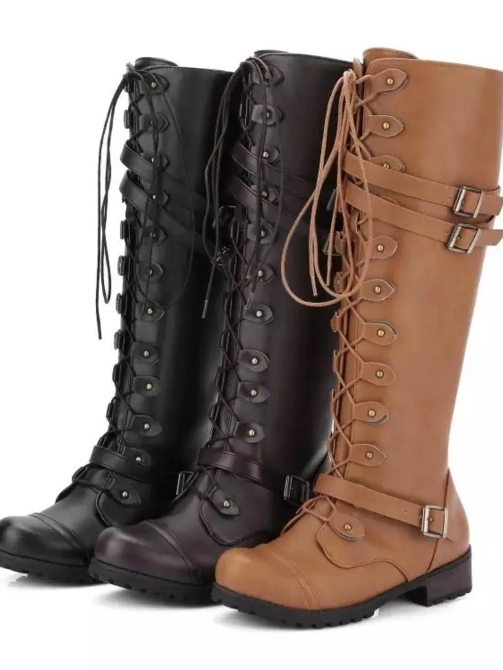 Lace-Up Boots : With Buckle Straps