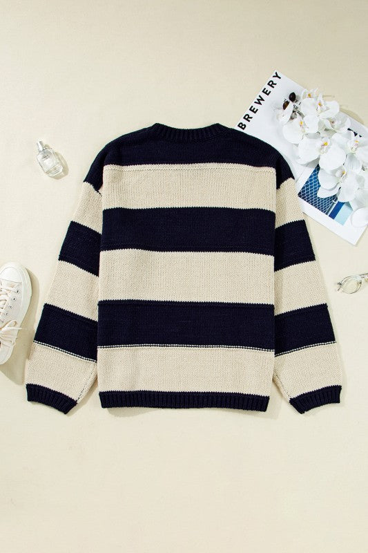 Plus Size Stripe Colorblock Drop Shoulder Sweater