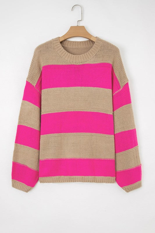 Plus Size Stripe Colorblock Drop Shoulder Sweater